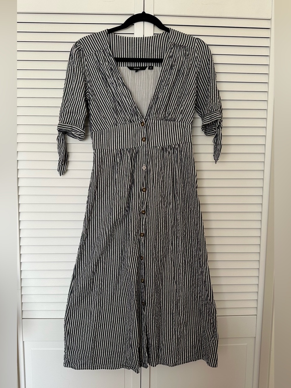 Vero Moda Black & White Striped Button-Front Midi Dress